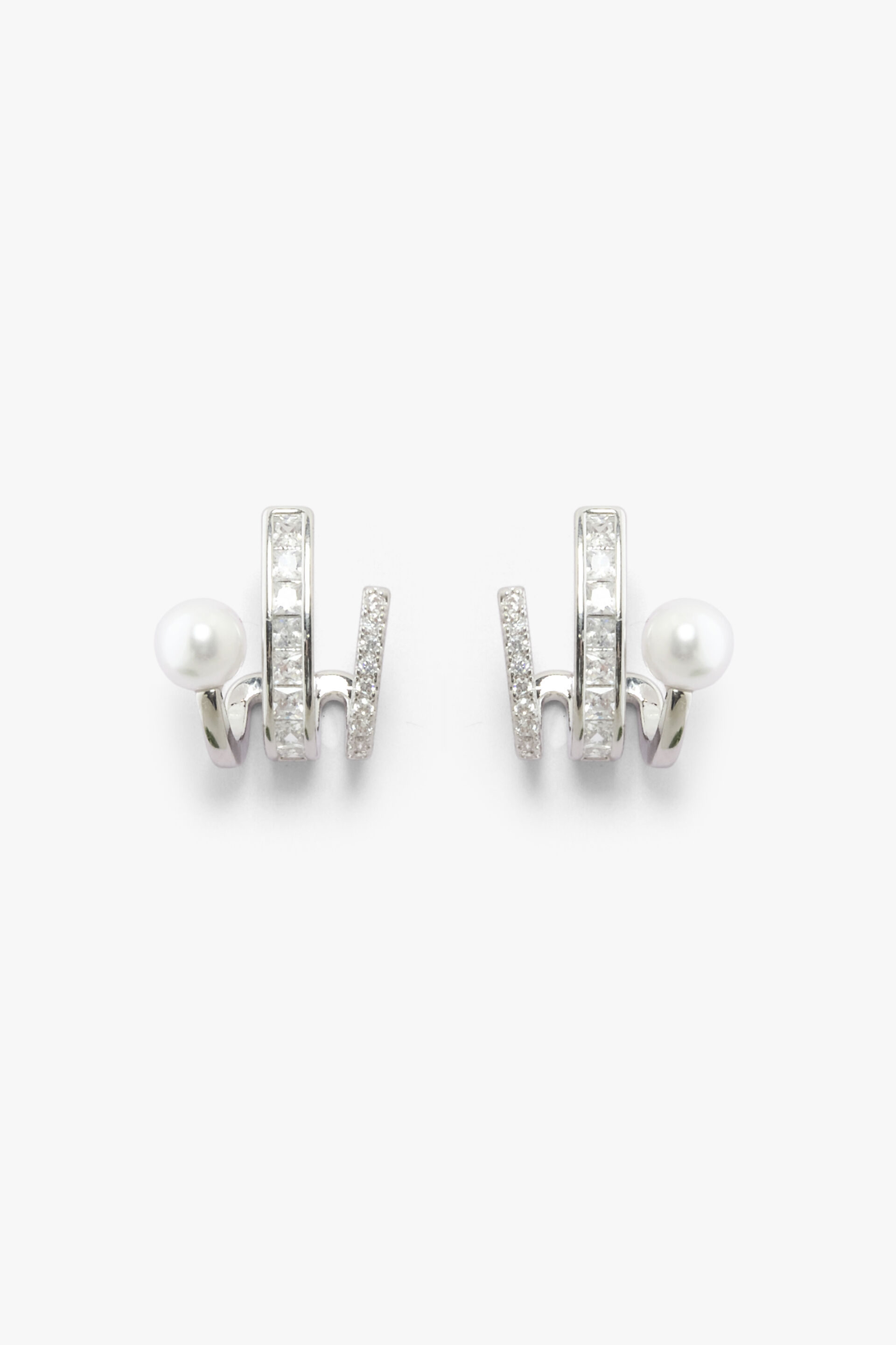 Silver Embellished Pearl Earrings, , image 1